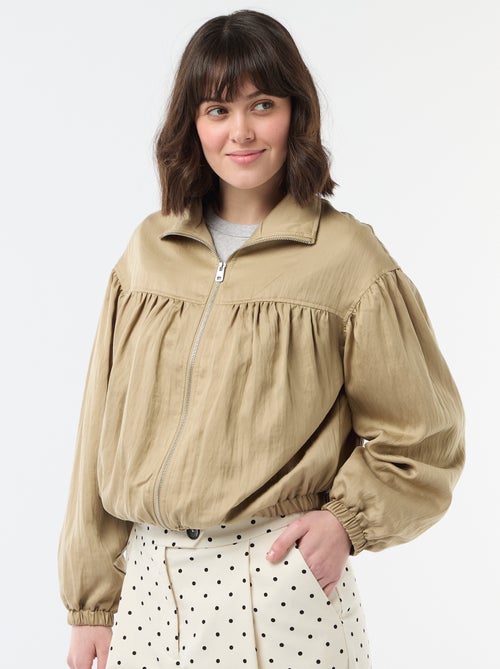 Veste unie zippée avec manches bouffantes - Kiabi