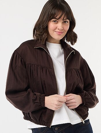 Veste unie zippée avec manches bouffantes
