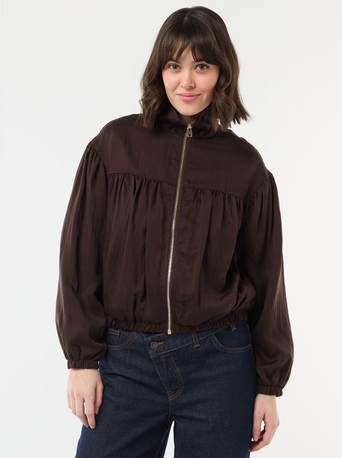 Veste unie zippée avec manches bouffantes - Kiabi