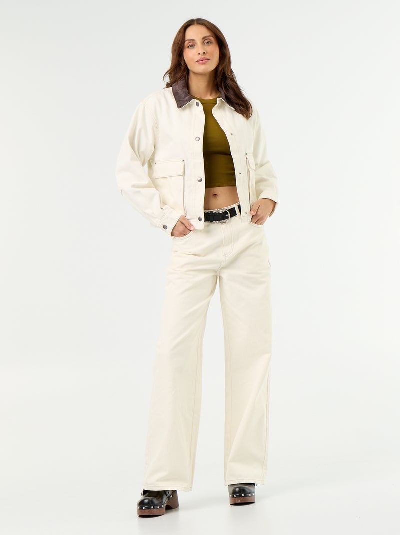 Veste workwear en denim et col velours Beige - Kiabi