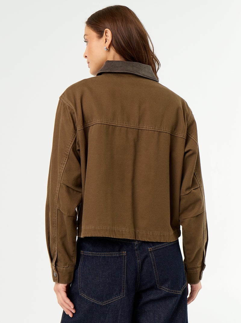 Veste workwear en denim et col velours Marron - Kiabi