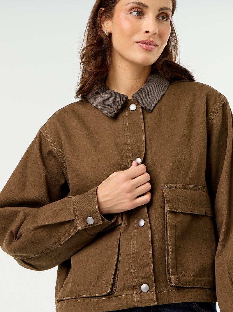 Veste workwear en denim et col velours Marron - Kiabi