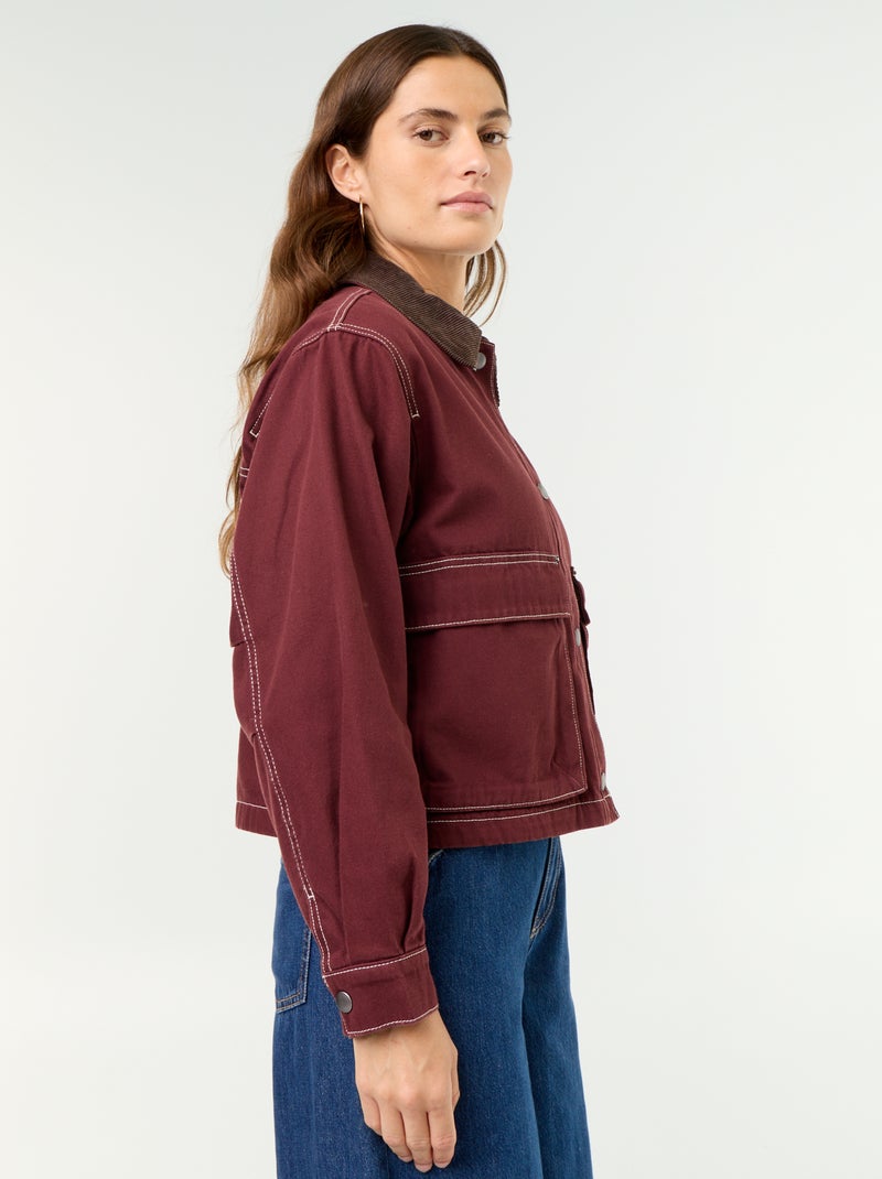 Veste workwear en denim et col velours Rouge - Kiabi