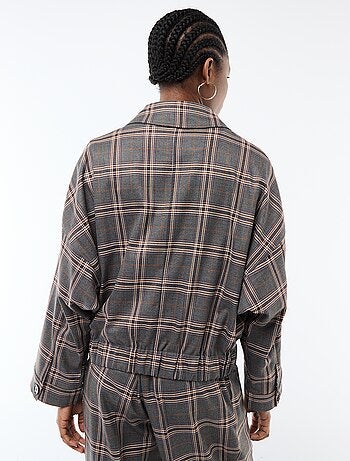 Veste zippée à carreaux poche plaquée