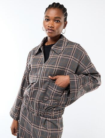 Veste zippée à carreaux poche plaquée