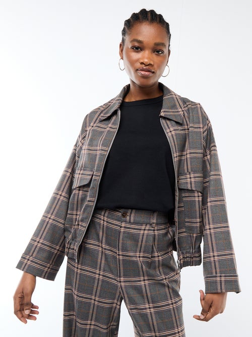 Veste zippée à carreaux poche plaquée - Kiabi