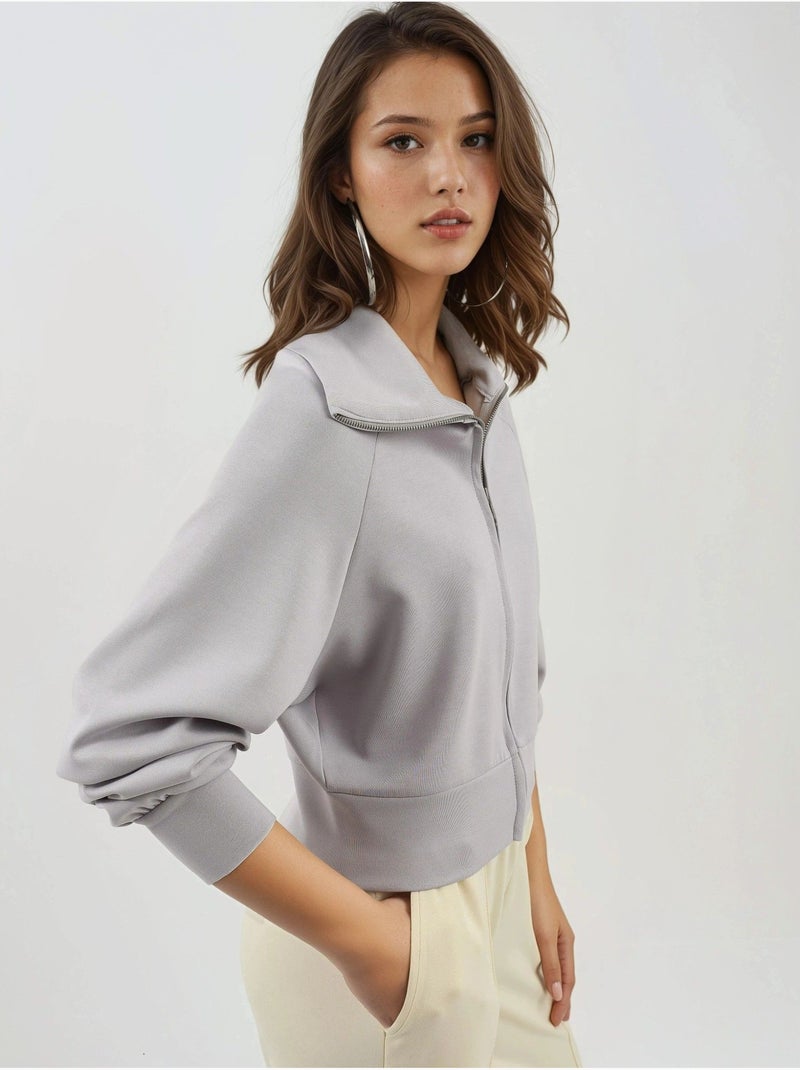 Veste zippée coupe décontractée avec col montant busem Gris - Kiabi