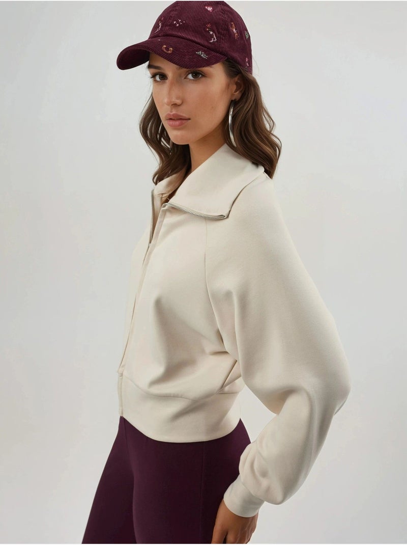 Veste zippée coupe décontractée avec col montant busem Sable - Kiabi