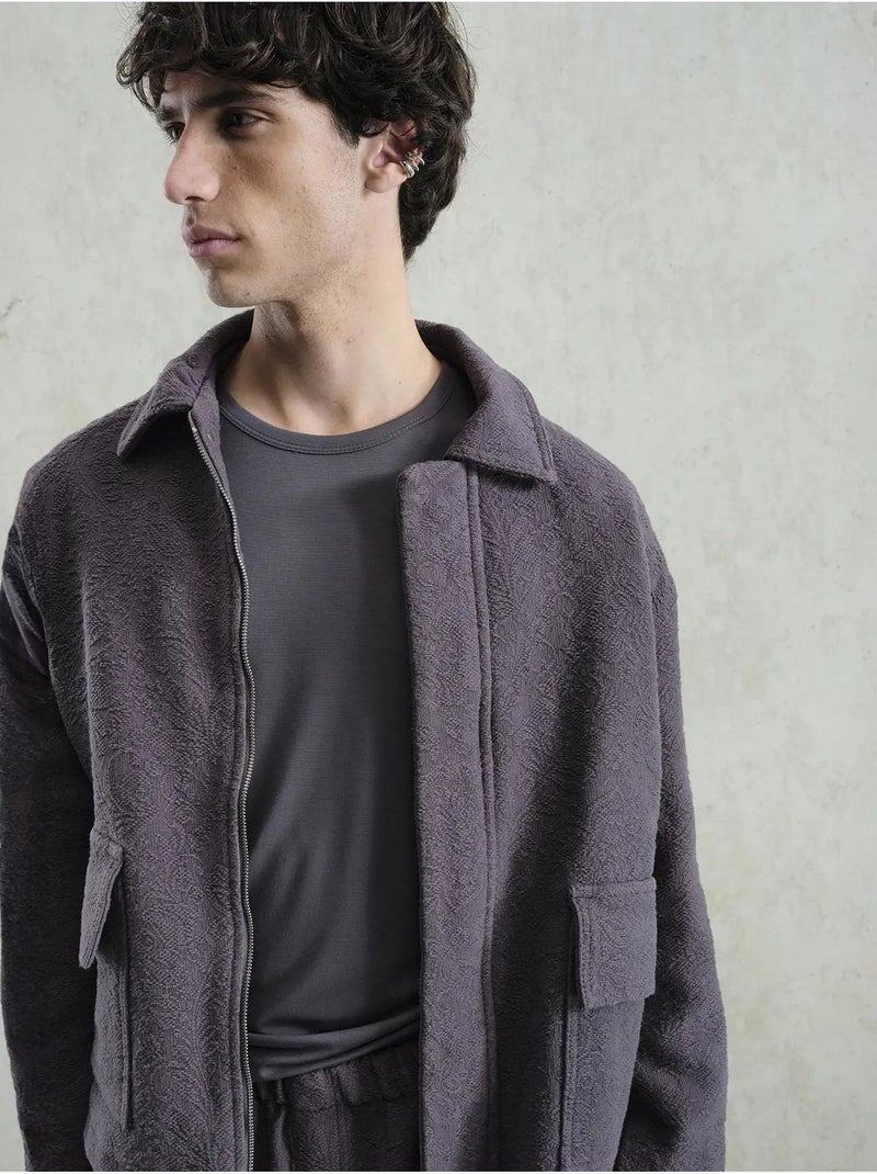 Veste zippée en coton texturé giesto Gris - Kiabi