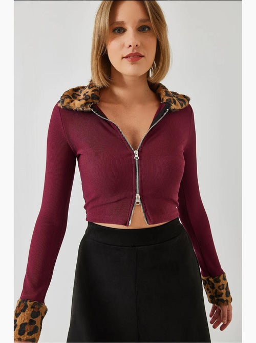 Veste zippée en peluche léopard lucci - Kiabi