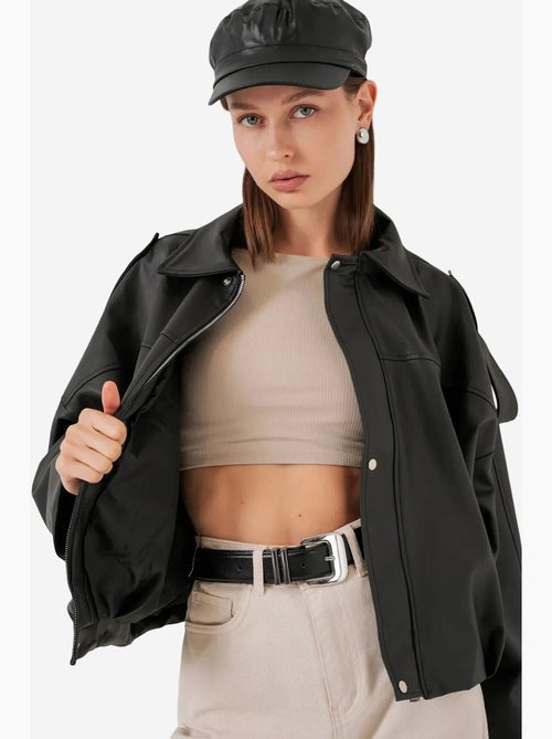 Veste zippée en similicuir avec col chemise bdart - Kiabi
