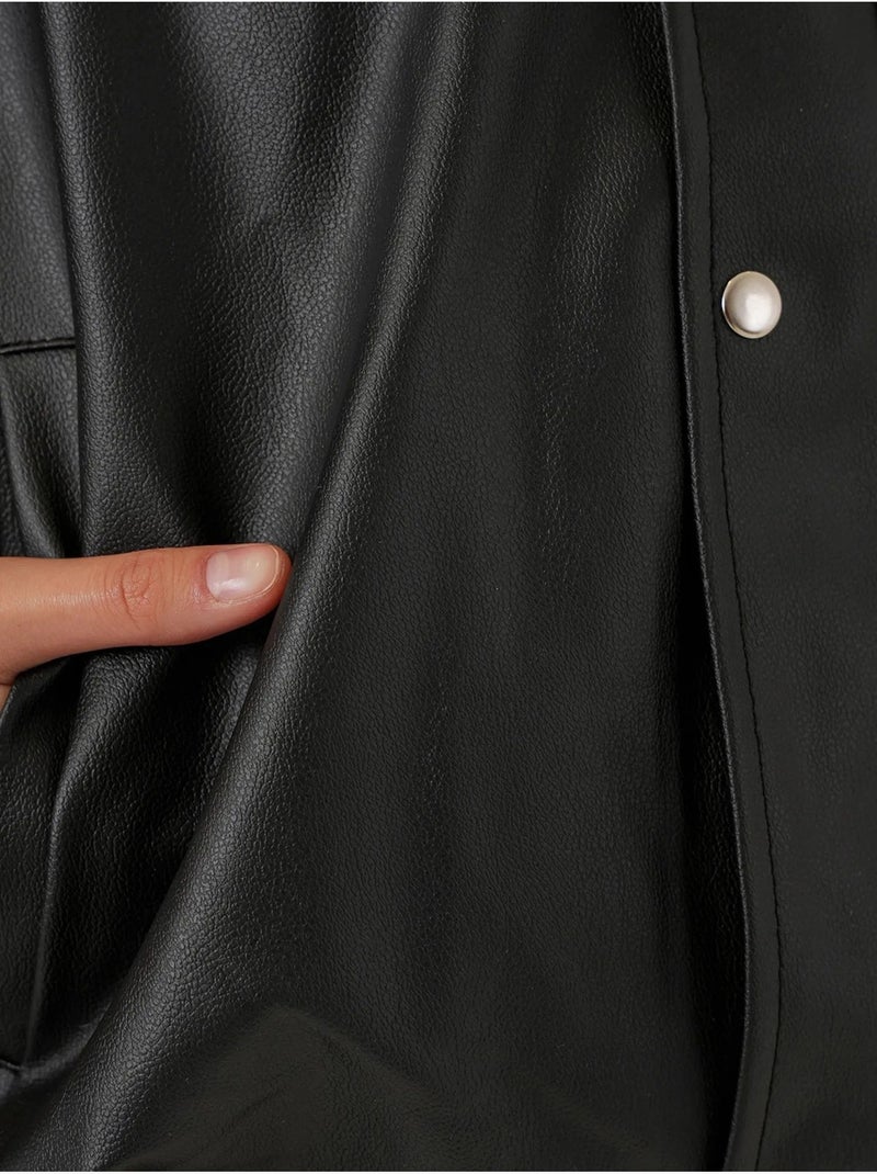Veste zippée en similicuir avec col chemise bdart Gris Noir - Kiabi