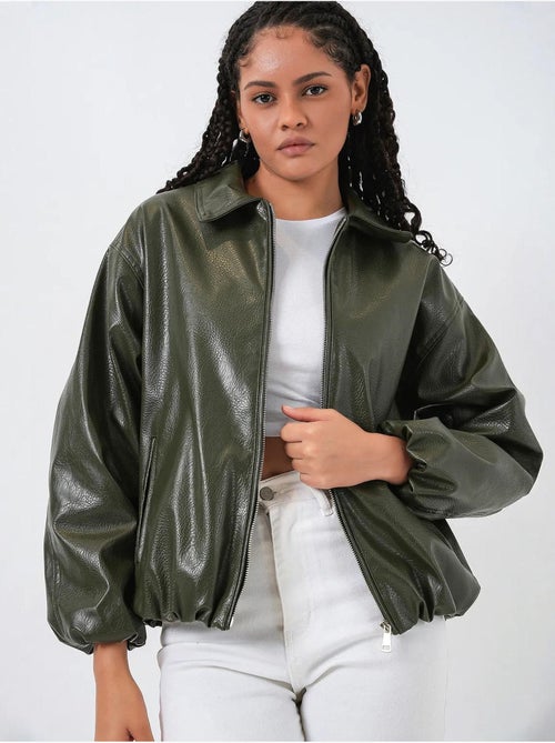 Veste zippée oversize en similicuir bdart - Kiabi