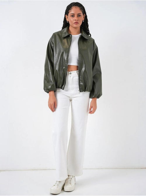 Veste zippée oversize en similicuir bdart - Kiabi