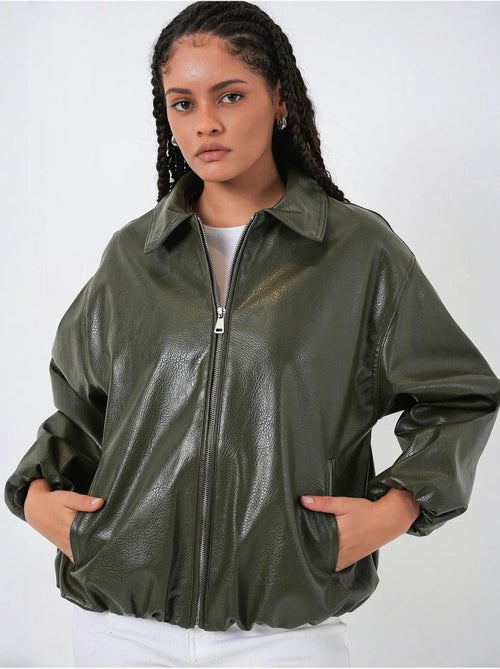Veste zippée oversize en similicuir bdart - Kiabi