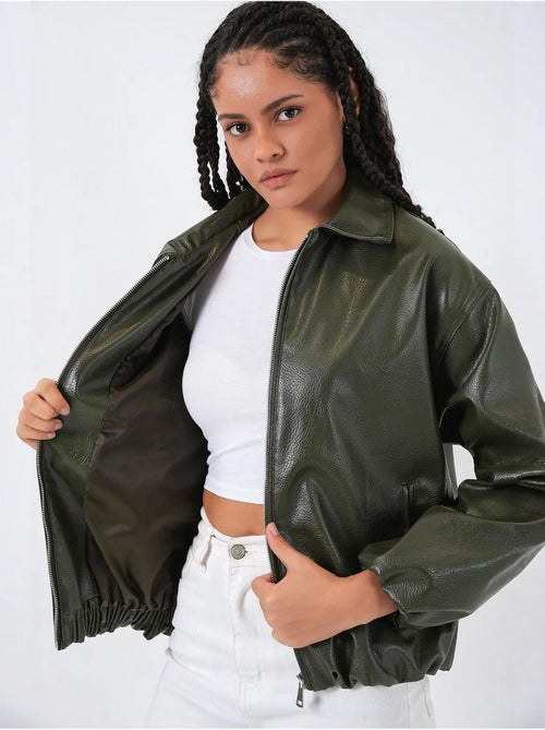 Veste zippée oversize en similicuir bdart - Kiabi