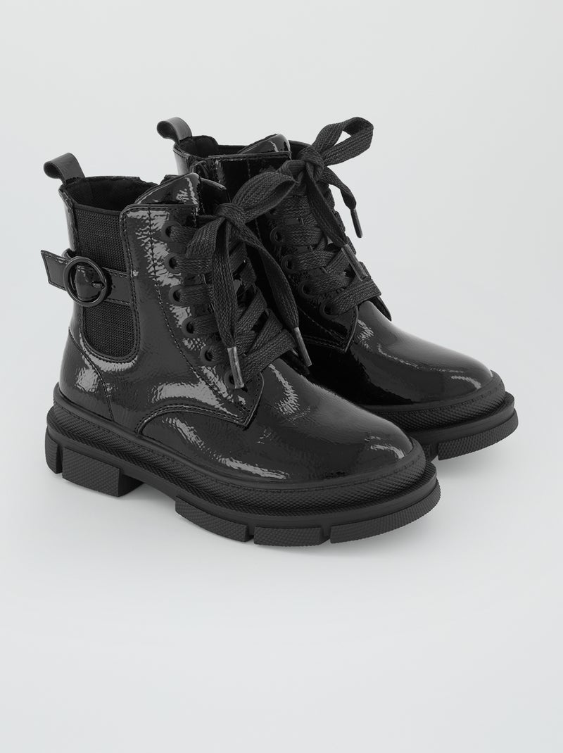 Veterboots met profielzool zwart - Kiabi