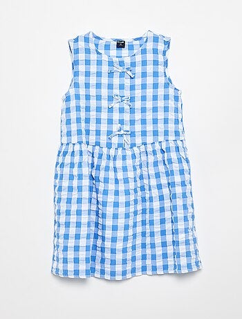 Vichy-jurk met korte mouwen, strik en scrunchie