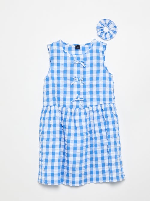 Vichy-jurk met korte mouwen, strik en scrunchie - Kiabi