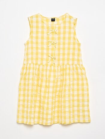 Vichy-jurk met korte mouwen, strik en scrunchie