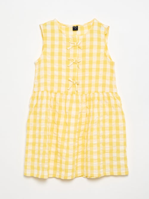 Vichy-jurk met korte mouwen, strik en scrunchie - Kiabi