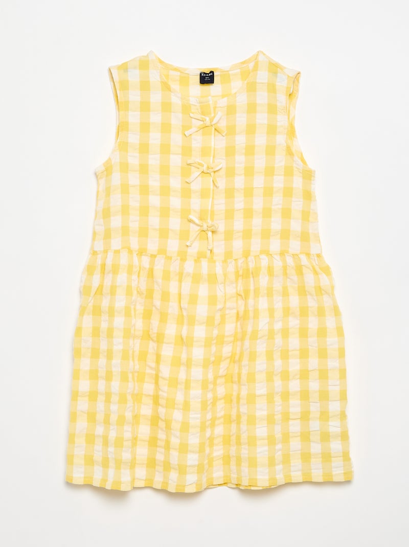 Vichy-jurk met korte mouwen, strik en scrunchie Geel - Kiabi