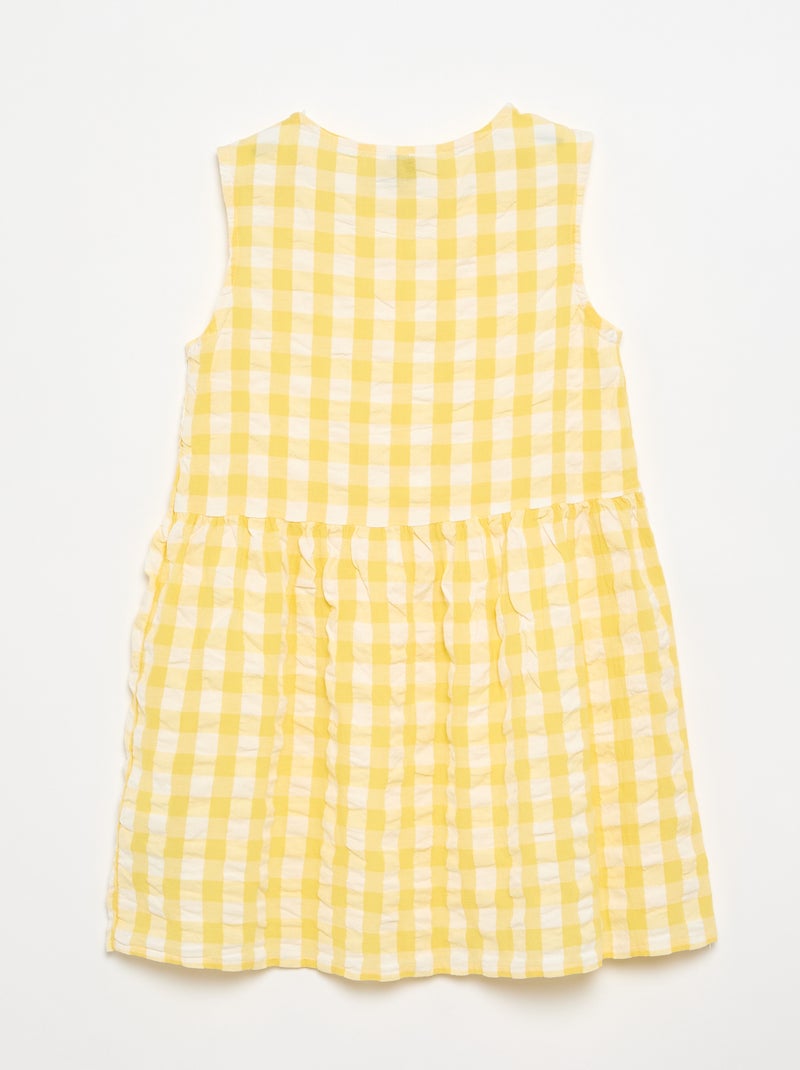 Vichy-jurk met korte mouwen, strik en scrunchie Geel - Kiabi
