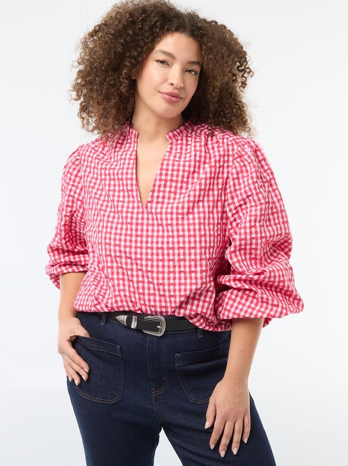 Vichyblouse met hartjesmotief - Kiabi