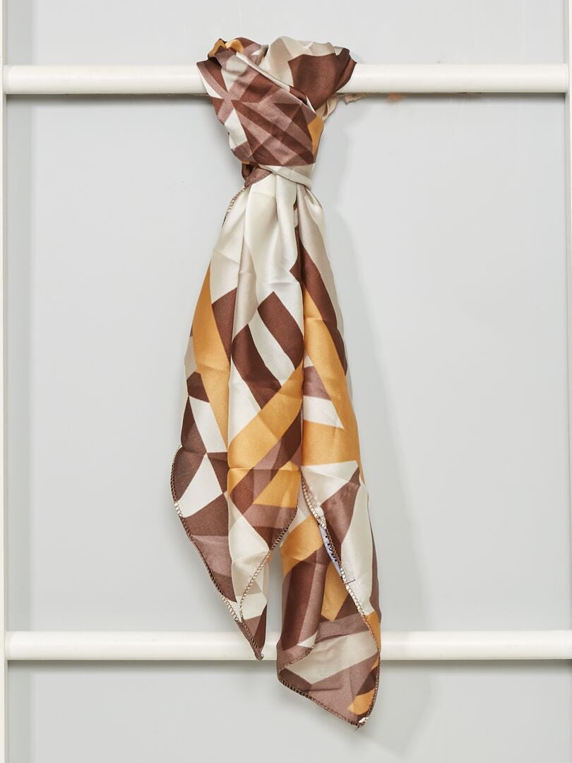 Vierkante foulard met satijnglans en print bruin - Kiabi