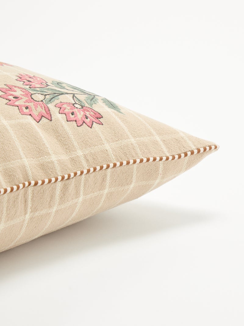 Vierkante kussenhoes met geborduurde bloemen Beige - Kiabi