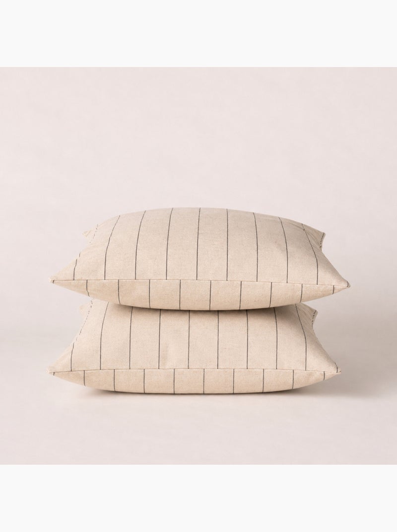 Vierkante kussenhoes met reliëf strepen - Gamusi. Linnen - Kiabi