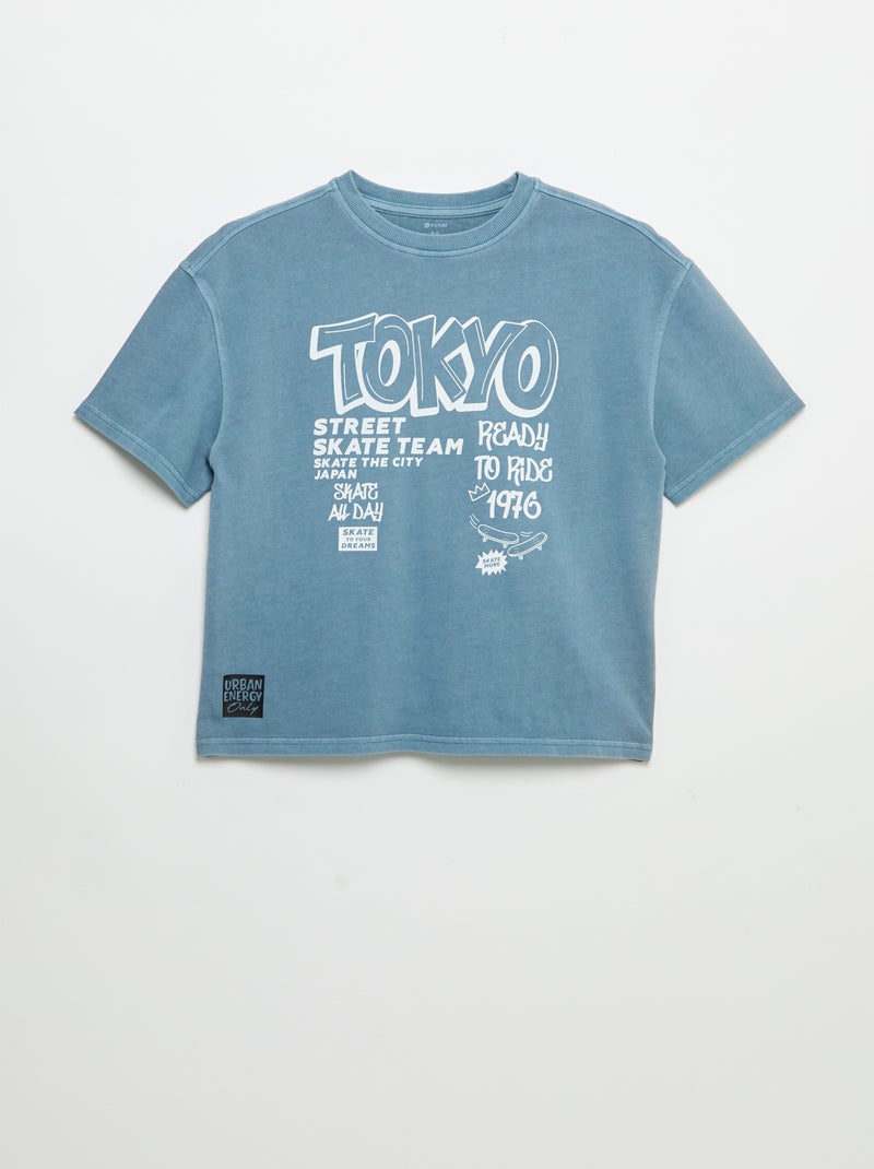 Vintage T-shirt met korte mouwen en skateprint Blauw - Kiabi