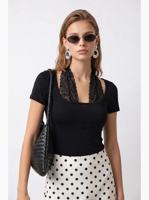 Viscose blouse met kant en u-hals, slim fit mixray - Kiabi