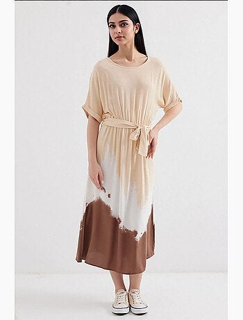 Viscose jurk met korte mouwen en patroon bdart