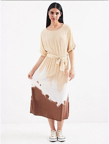 Viscose jurk met korte mouwen en patroon bdart