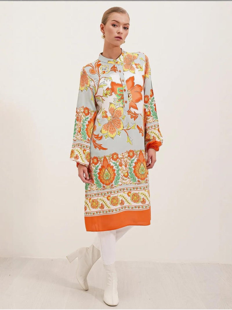 Viscose jurk met patroon bdart Mandarijnoranje - Kiabi