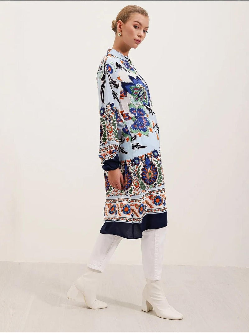 Viscose jurk met patroon bdart Marineblauw - Kiabi