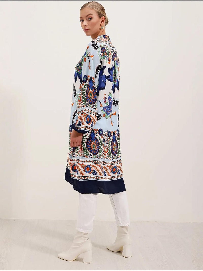 Viscose jurk met patroon bdart Marineblauw - Kiabi
