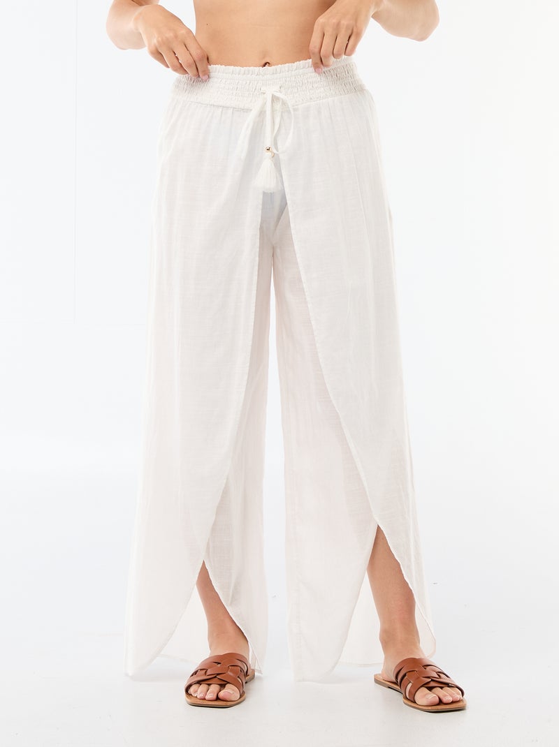 Viscose strandbroek met print Wit - Kiabi
