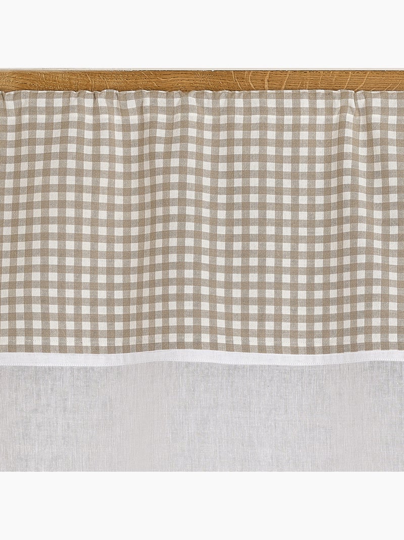 Vitrage coton à parement vichy et bas pointe Beige - Kiabi