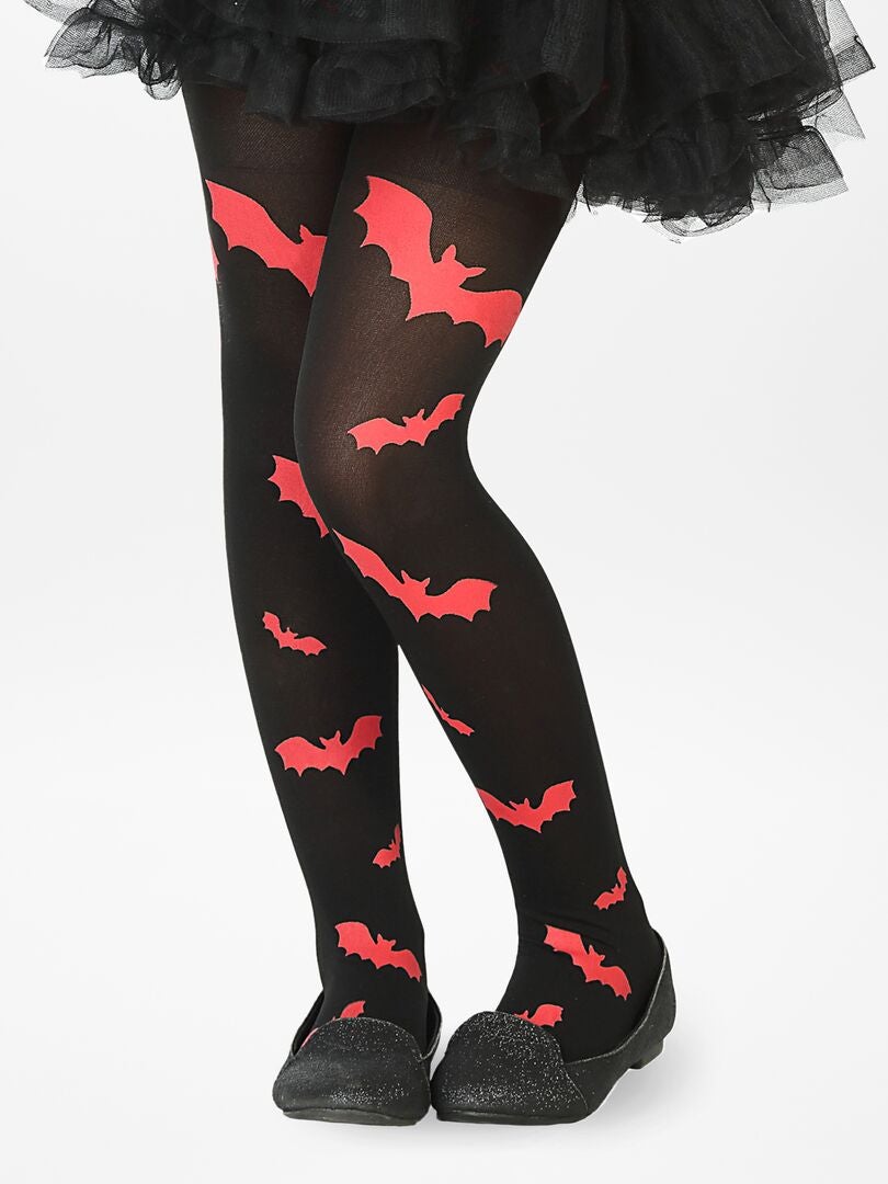 Vleermuis-panty - Verkleedkleding zwart / rood - Kiabi