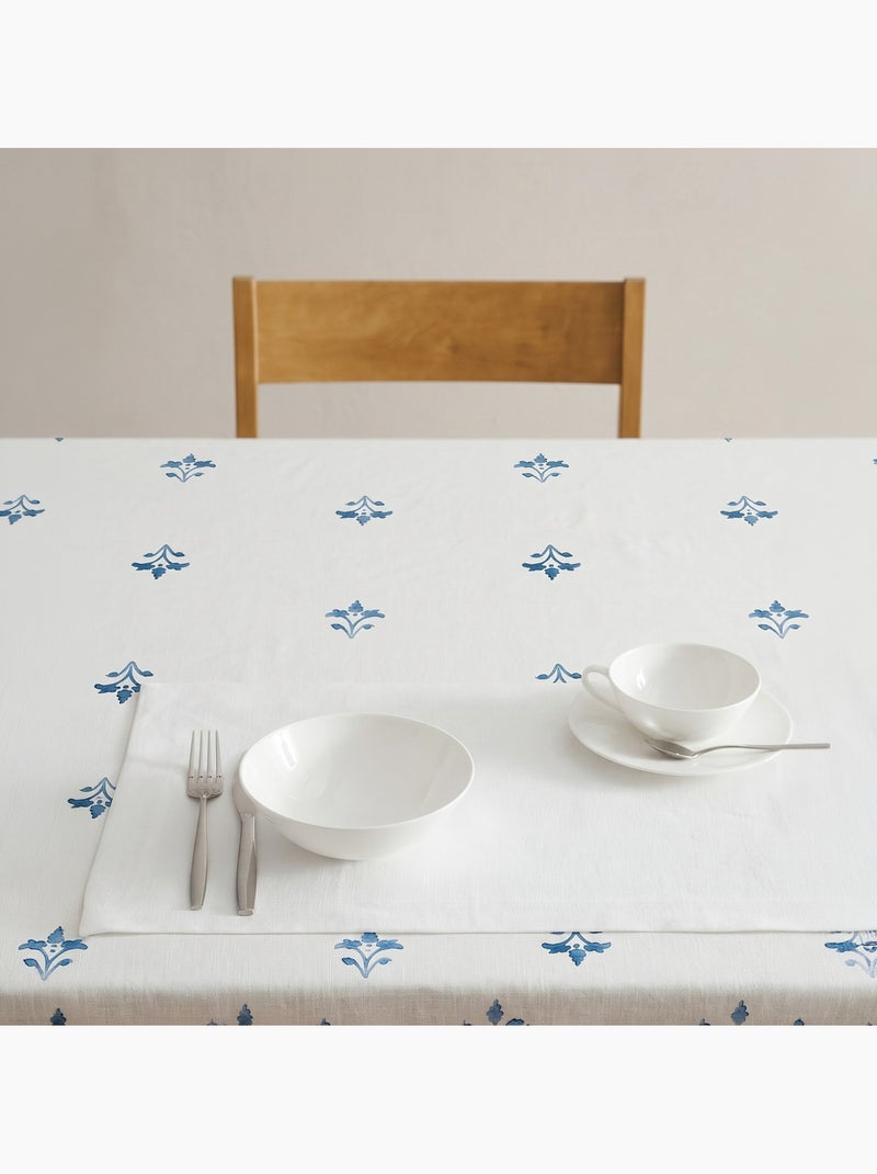Vlekbestendig tafelkleed met mediterrane bloemenprint - Gamusi. Blauw - Kiabi