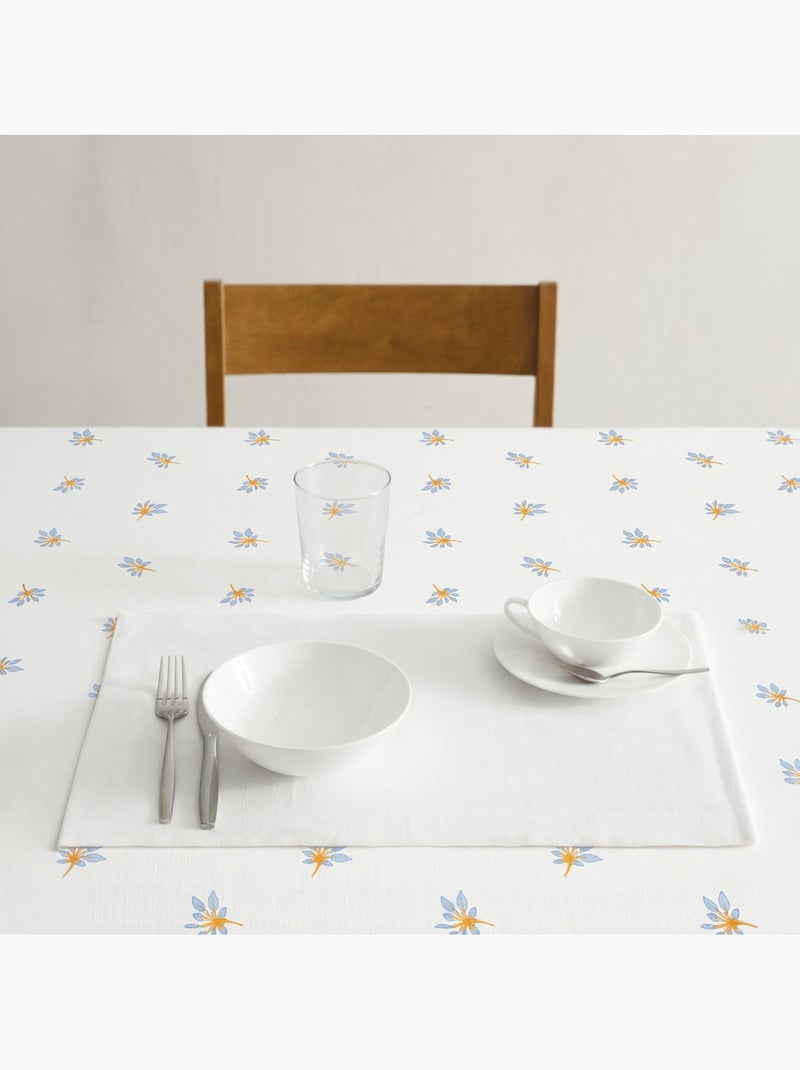 Vlekbestendig tafelkleed met mediterrane bloemenprint - Gamusi. Wit - Kiabi