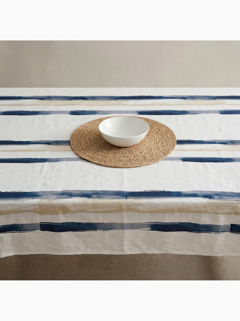 Vlekbestendig tafelkleed met mediterrane print en brede strepen - Gamusi. Blauw - Kiabi