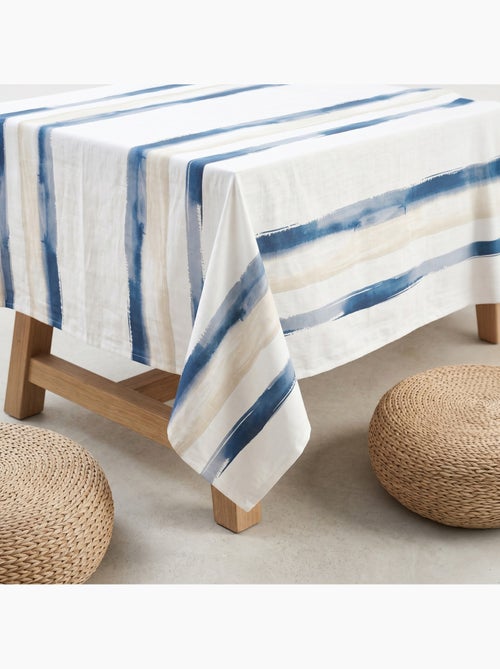 Vlekbestendig tafelkleed met mediterrane print en brede strepen - Gamusi. - Kiabi Vlekbestendig tafelkleed met mediterrane print en brede strepen - Gamusi. - Kiabi