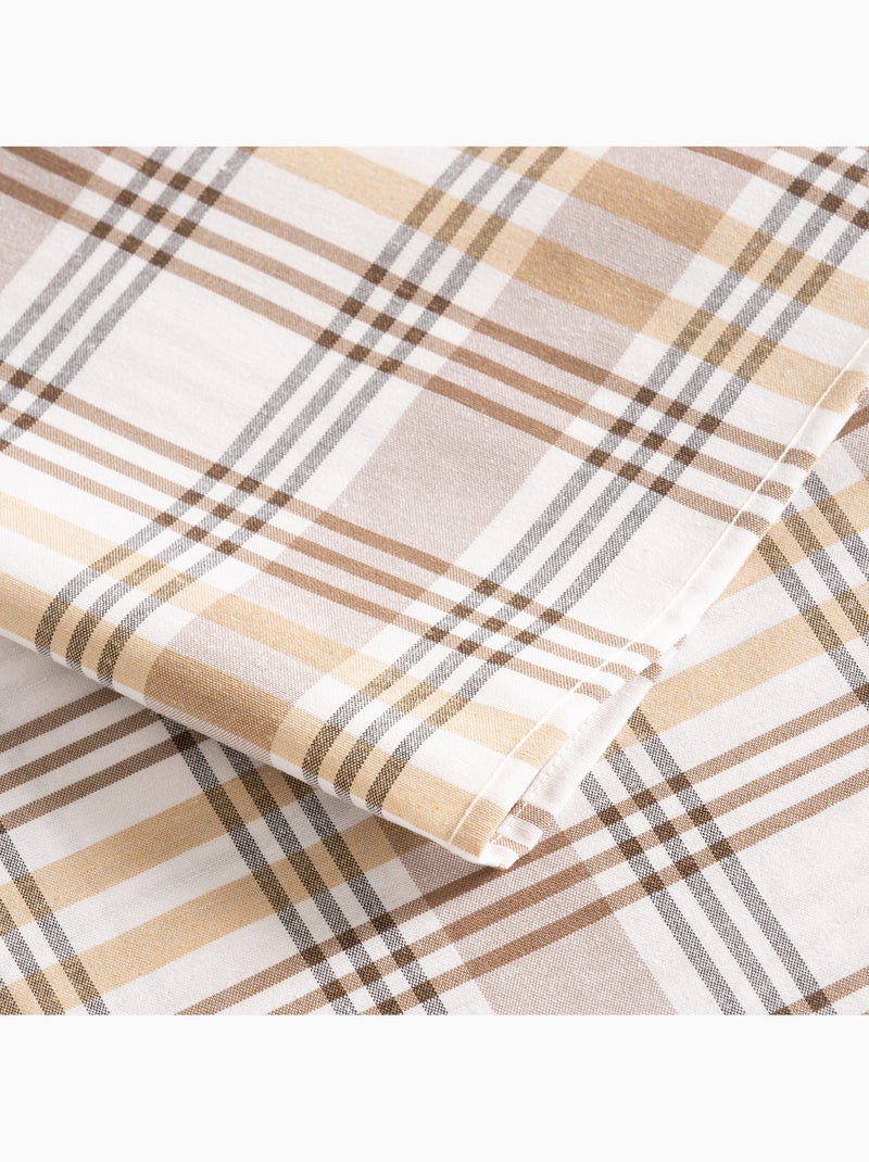 Vlekbestendig tafelkleed met tartandessin, natuurlijke touch en valling - Gamusi. Beige - Kiabi