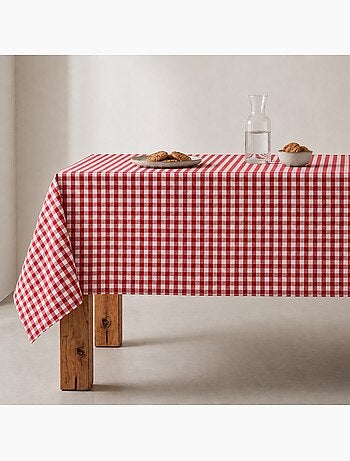 Vlekbestendig tafelkleed met vichy-ruit, geweven stof en textielgevoel - gamusi.
