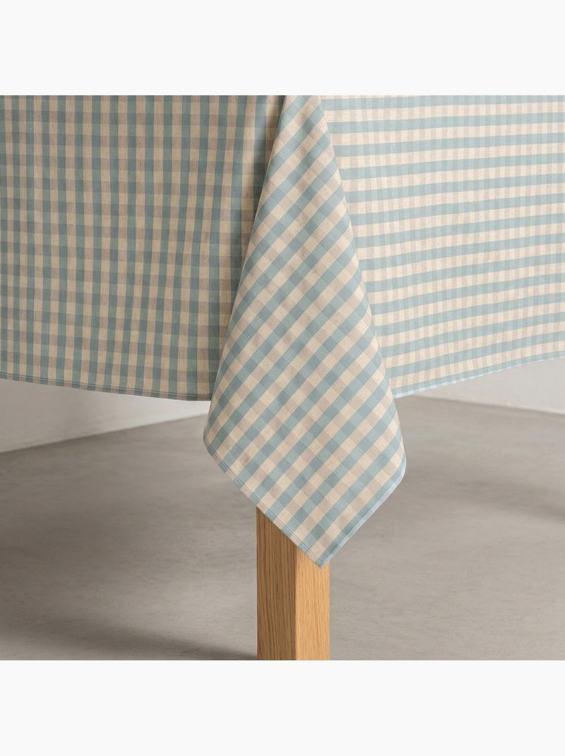 Vlekbestendig tafelkleed met Vichy-ruit van geweven katoen-linnenmix, natuurlijke touch - Gamusi. Blauw - Kiabi