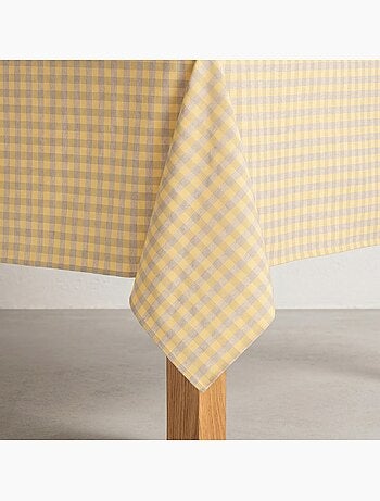 Vlekbestendig tafelkleed met Vichy-ruit van geweven katoen-linnenmix, natuurlijke touch - Gamusi.