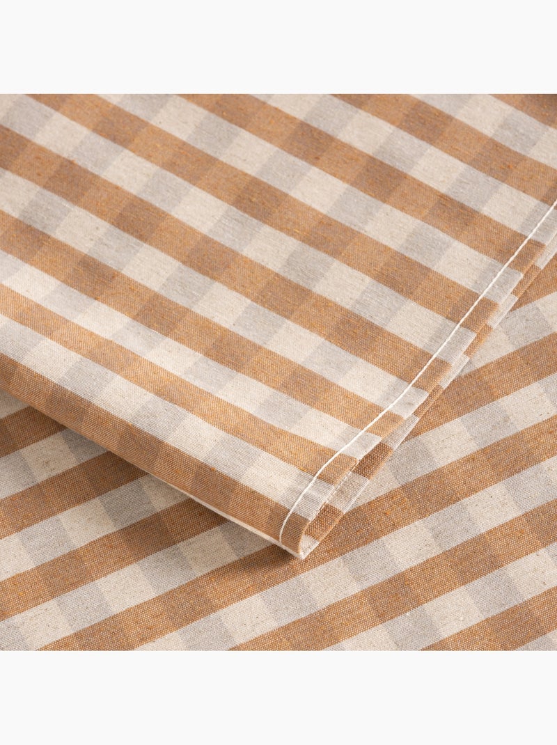 Vlekbestendig tafelkleed met Vichy-ruit van geweven katoen-linnenmix, natuurlijke touch - Gamusi. Taupe - Kiabi
